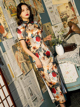 Printed Diagonal Lapel Slimming Fashion Standing Neck Cheongsam Maxi Dress